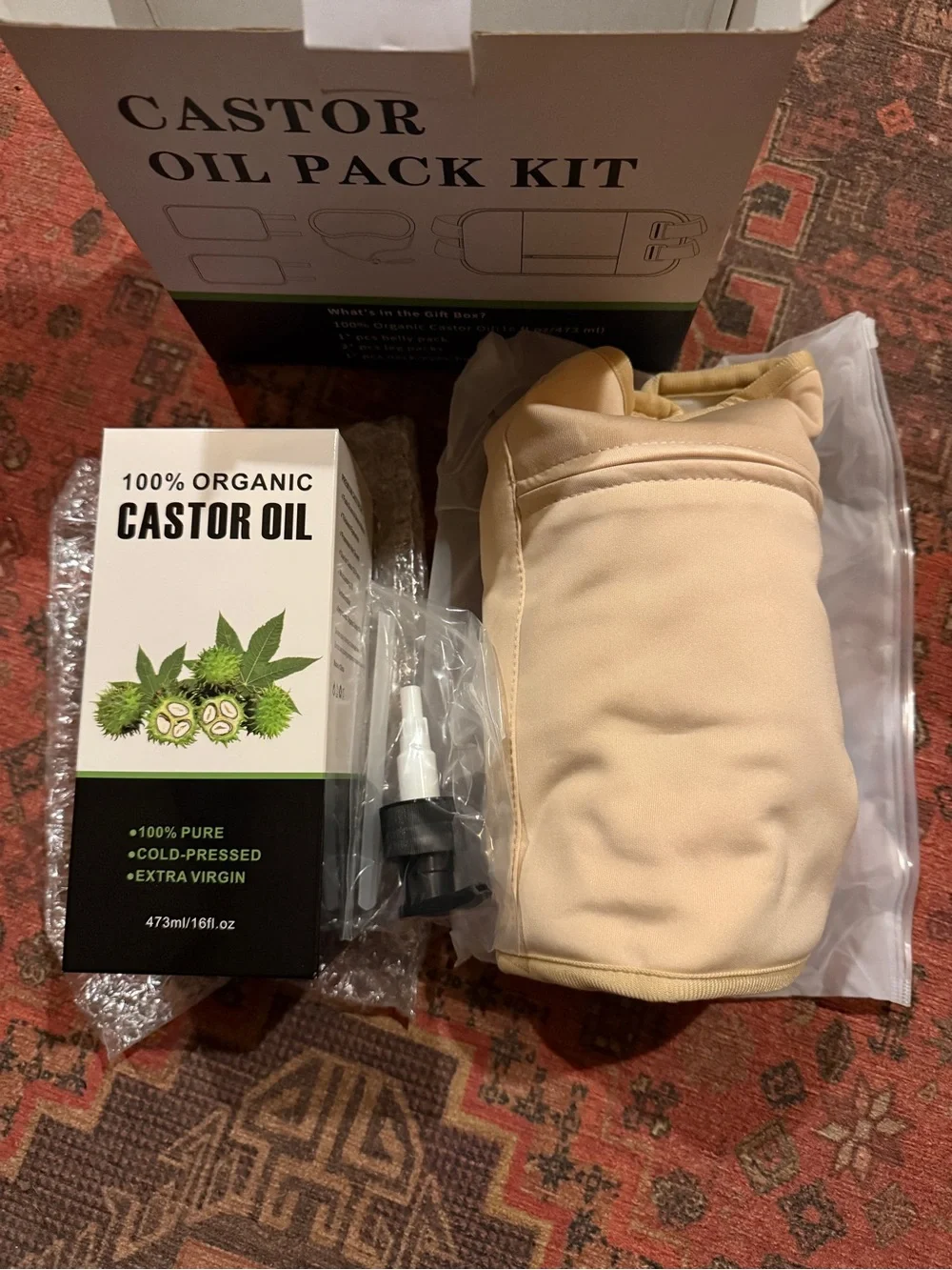 NIB organic castor oil pack kit.